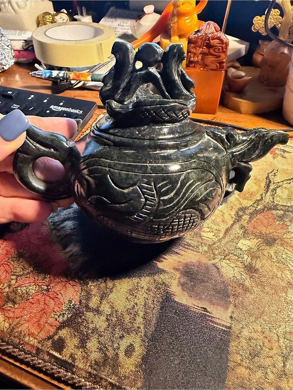 Certified Serpent Jade Dragon Teapot